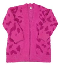 Neonově fuchsiový vzorovaný chlupatý svetrový cardigan Tu