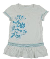 Bílé tričko s výšivkami květinami