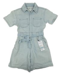 Nové - Světlemodrý riflový košilový kraťasový overal s páskem Denim Co.