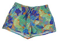 Zeleno-oranžovo-modré plážové kraťasy s listy