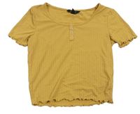 Okrové žebrované crop tričko New Look