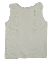 Bílý žebrovaný crop top s volánky Yigga