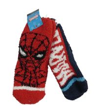 Nové - červeno-tmavomodré chlupaté ponožky se Spidermanem Marvel