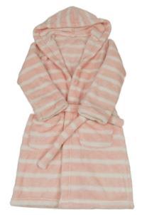 Růžovo-bílý pruhovaný chlupatý župan s kapucí M&S