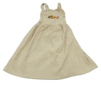 Světlebéžové lehké manšestrové laclové šaty s výšivkou květů 