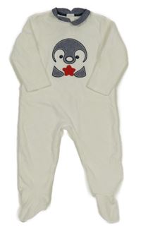 Bílý sametový overal s tučňákem obaibi