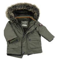 Khaki šusťáková zimní bunda s kapucí s kožešinou PRIMARK