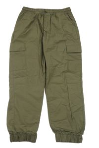 Khaki plátěné cuff kalhoty 