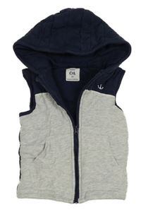 Šedo-tmavomodrá tepláková zateplená vesta s kapucí C&A