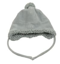 Šedá sametová zateplená čepice s bambulí 