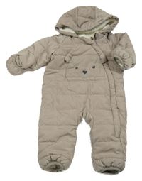 Hnědá šusťáková zimní kombinéza s medvědem a kapucí H&M