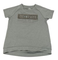 Šedé melírované sportovní tričko s nápisem crane