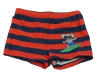 Červeno-tmavomodré pruhované nohavičkové plavky 