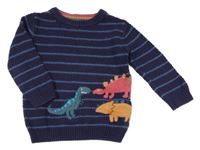 Tmavomodrý pruhovaný svetr s dinosaury Nutmeg