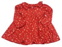 Červené květované bavlněné šaty s límečkem Next