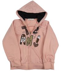 Růžová propínací mikina s nápisem a kapucí 