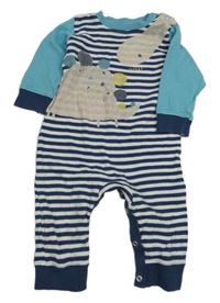Modro-bílý pruhovaný overal s diny Mothercare