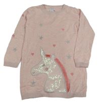 Růžové svetrové šaty s jednrožocem a hvězdami Primark