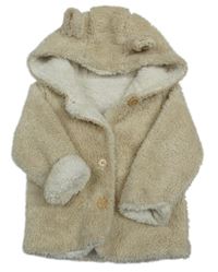 Béžový chlupatý zateplený kabát s kapucí Matalan