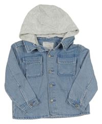 Nové - Světlemodro-světlešedá riflová bunda s teplákovou kapucí Primark