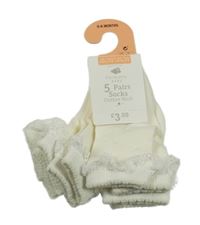 Nové - 5set - 5x Smetanové ponožky s volánky Primark