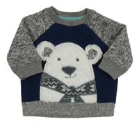 Tmavomodro-šedá pletená mikina s medvídkem Nutmeg