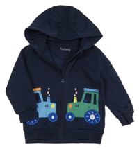Tmavomodrá propínací mikina s traktory a kapucí Nutmeg
