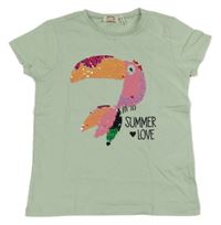 Mintové tričko s tukanem z flitrů 