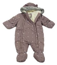 Starofialová šusťáková zimní kombinéza s vločkami a kapucí s kožešinou Rocha John Rocha