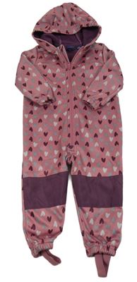 Růžovo-fialovo-šedá softshellová kombinéza se srdíčky a kapucí Lupilu