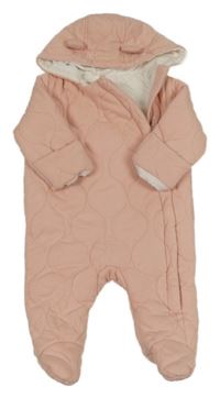 Růžová prošívaná tepláková zateplená kombinéza s kapucí George