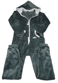 Antracitová plyšová kombinéza s kapucí 