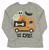 Světlešedé melírované triko s autem a dýní a nápisem George