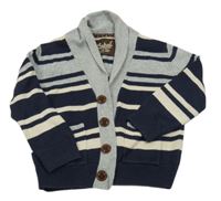 Tmavomodro-smetanovo-šedý pruhovaný propínací svetr Rebel