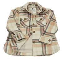 Smetanovo-růžovo-černá kostkovaná košilová vlněná podšitá bunda F&F