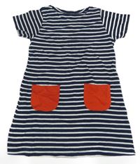 Tmavomodro-bílo-červené pruhované šaty 