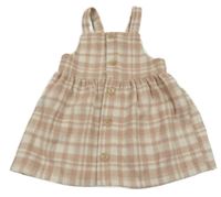 Bílo-světlerůžové kostkované vlněné šaty F&F