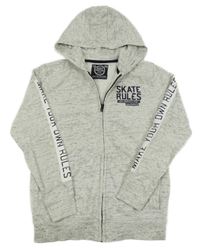 Smetanovo-černá melírovaná propínací mikina s nápisy a kapucí C&A