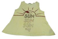 Světležlutý top s ptáčkem a nápisy 