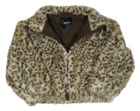 Béžovo-hnědá kožešinová podšitá bunda s leopardím vzorem Next
