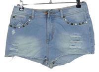 Dámské světlemodré riflové kraťasy s korálky a dírami Denim 