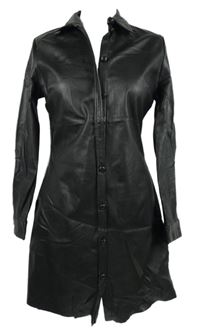 Nové - Dámské černé koženkové kabátové šaty Primark 