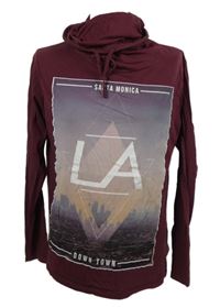 Pánské vínové triko s potiskem a komínovým límcem Cedarwood state 