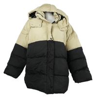 Dámská béžovo-černá šusťáková zimní bunda s kapucí 