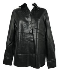 Nové - Dámská černá koženková košilová oversized bunda Primark 