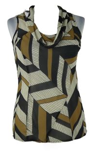 Dámská černo-béžovo-bílá vzorovaná šifonová halenka s límcem Esprit 