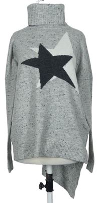 Dámský šedý melírovaný svetr s hvězdičkami a rolákem River Island 
