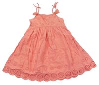 Růžové plátěné šaty s madeirou Next