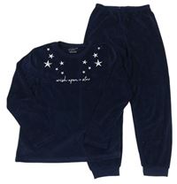 Tmavomodré sametové pyžamo s nápisem a hvězdičkami zn. Primark