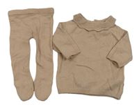 2set- béžový lehký svetr s límečkem+ polodupky F&F